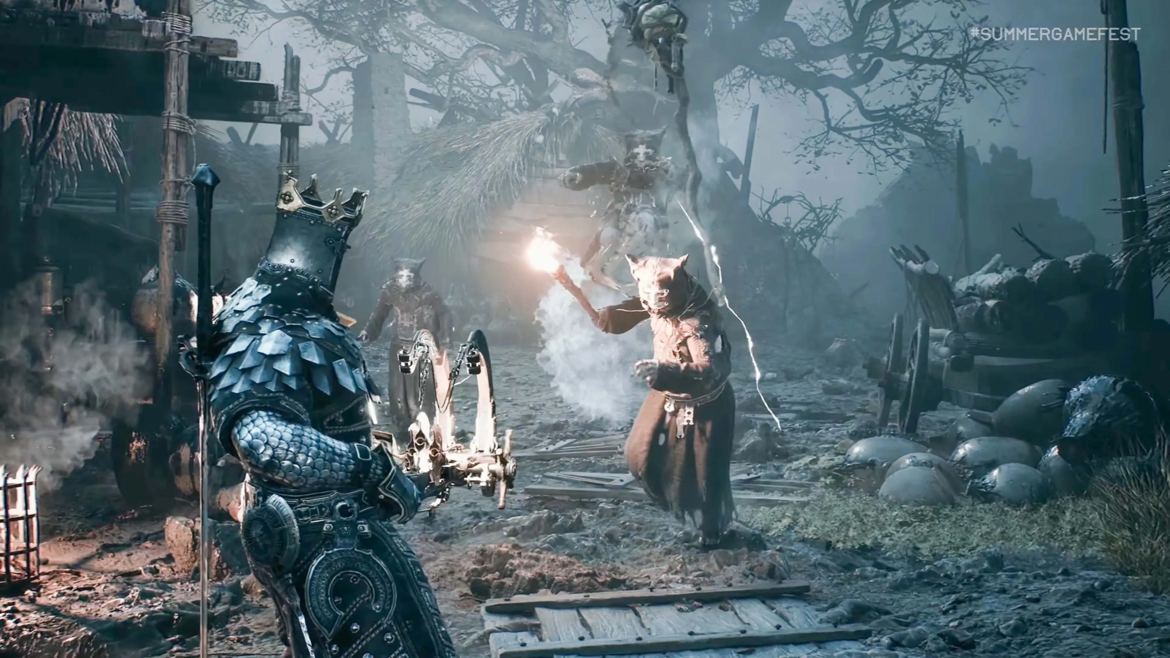 Mortal Shell II combat gameplay showing an armored Shell using a firearm against an enemy