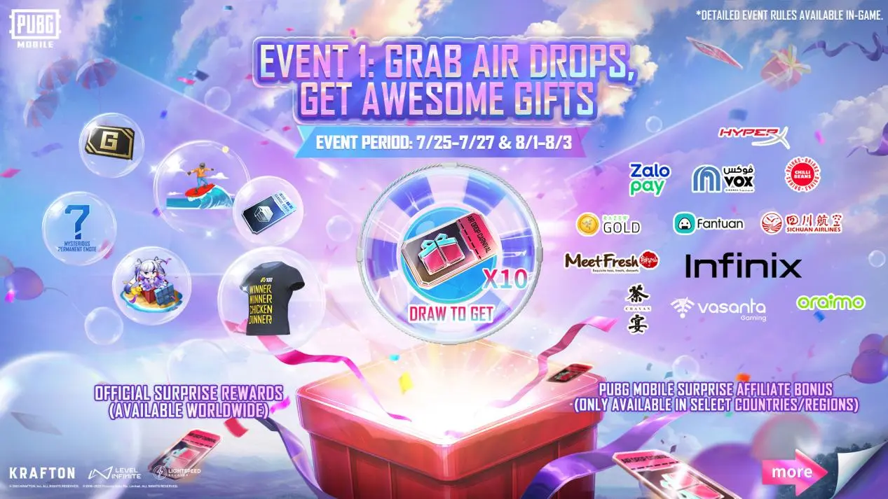 Gifts of PUBG MOBILE’s AirDrop Carnival 2025