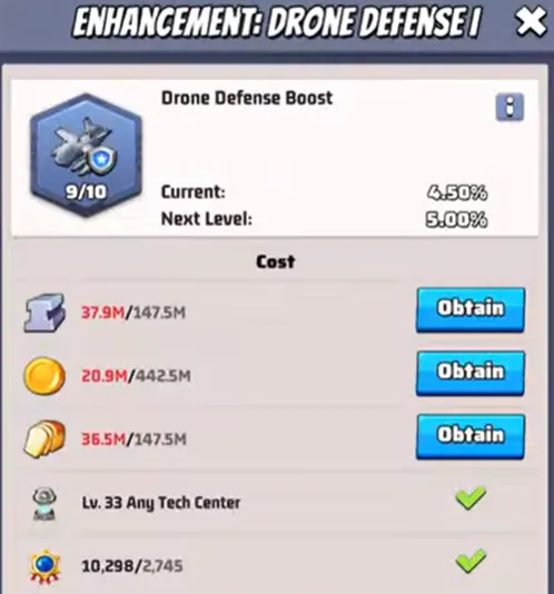 Tactical Weapon upgrade resource cost