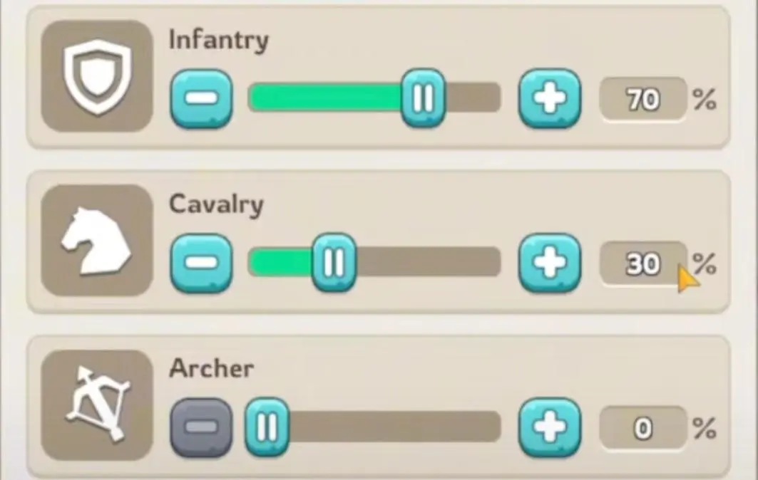 Формация для Гарнизона (Оборона города) — соотношение 7:3:0