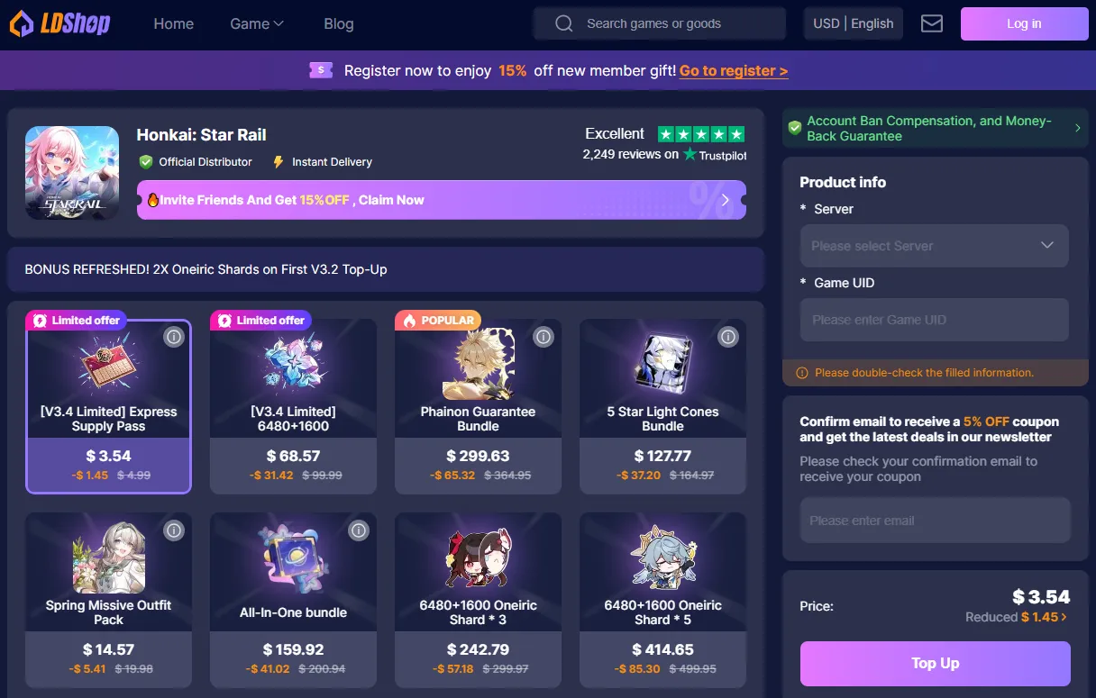ldshop honkai star rail top up
