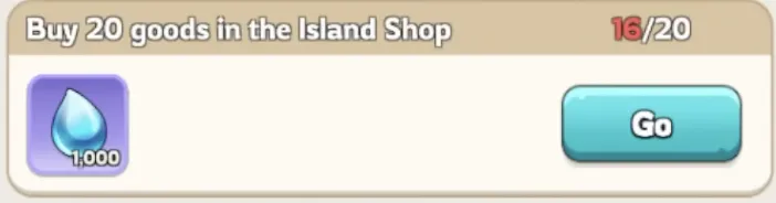 Buy 20 goods in the island shop