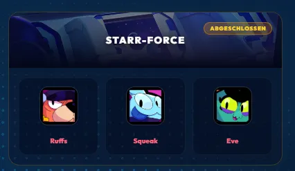 Brawl Stars Starr-Force Trio mit Ruffs, Squeak und Eve