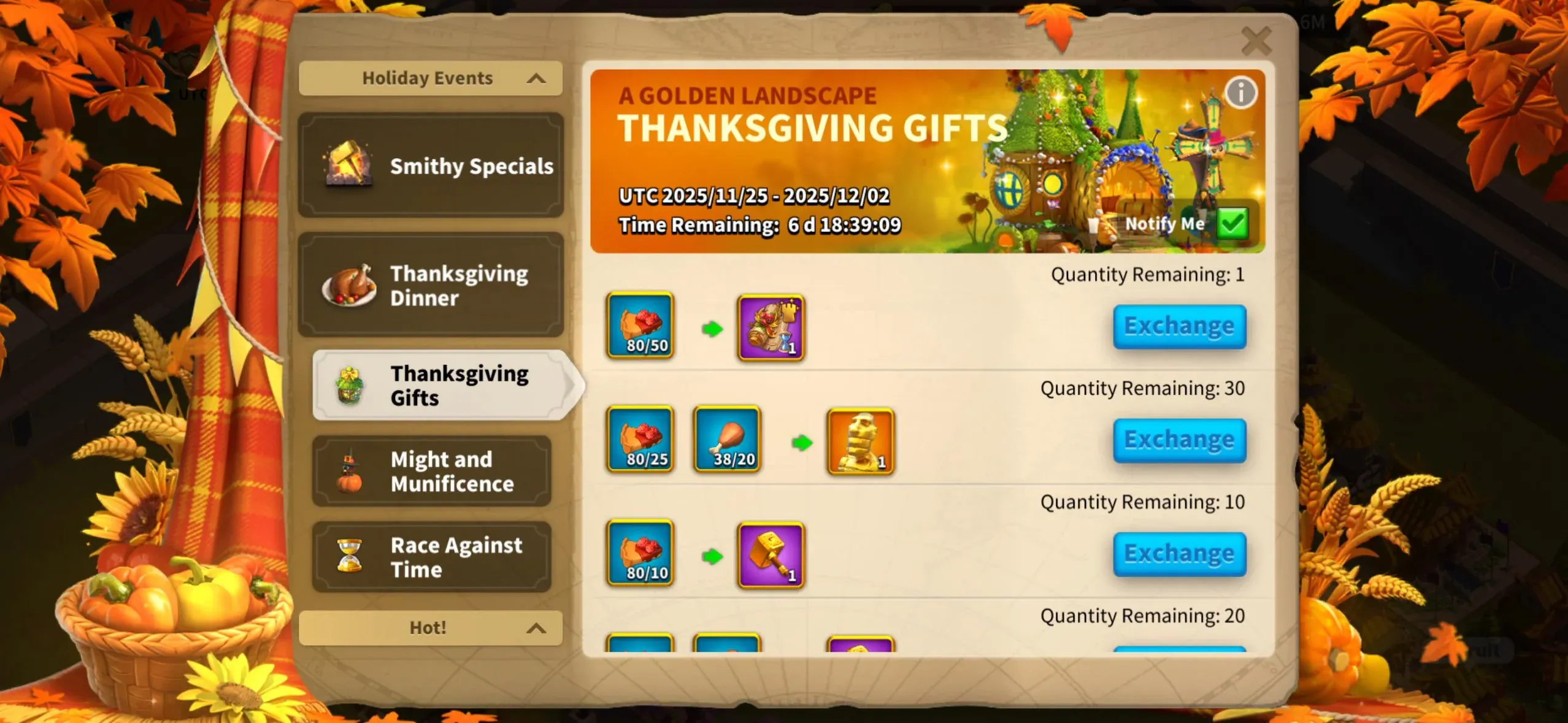 Rise of Kingdoms Thanksgiving event 2025 reference image