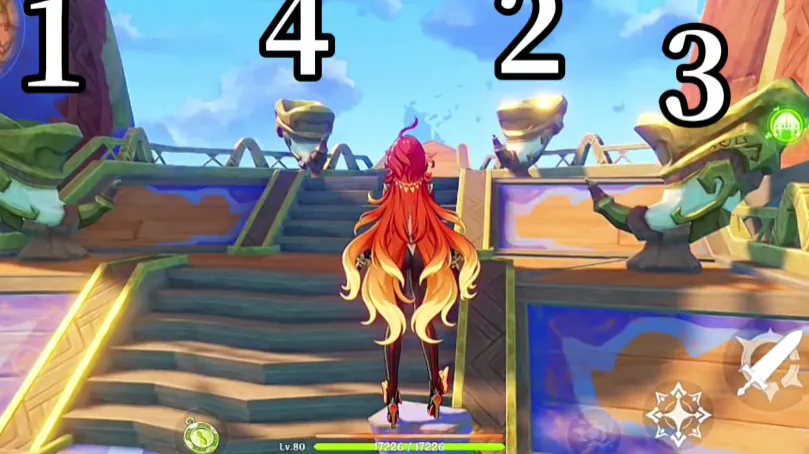 Follow the correct order to blow the four horns located ahead.