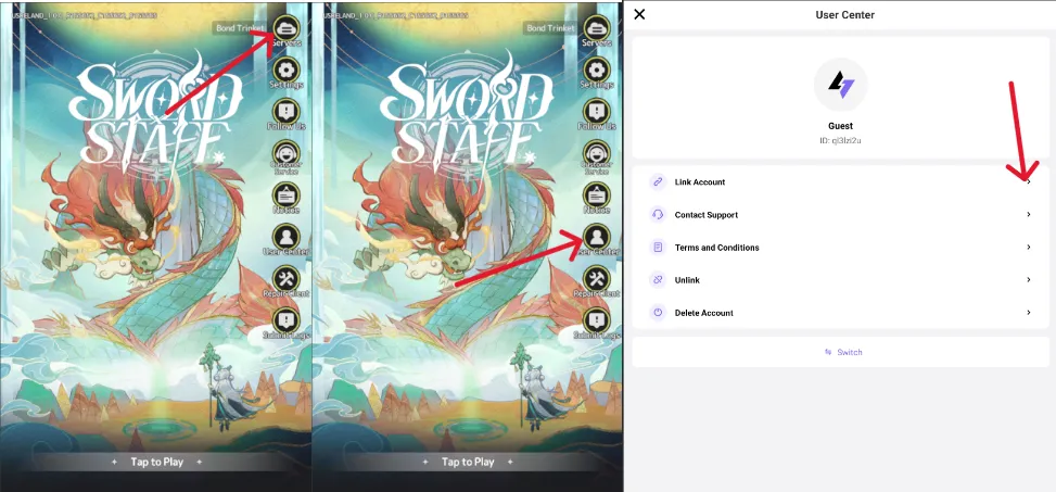 Sword x Staff server and account binding options