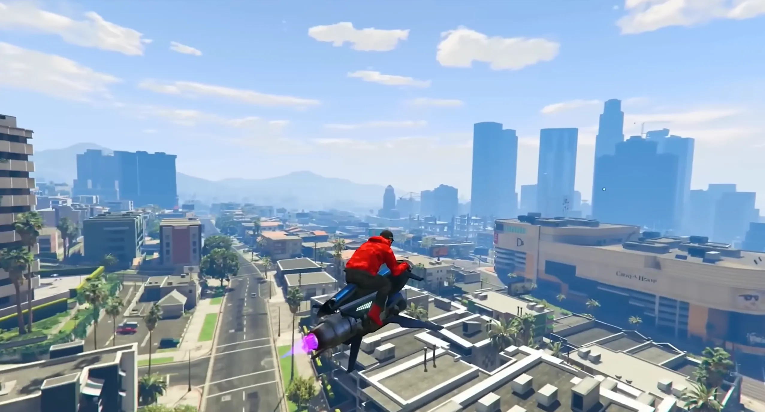 Oppressor Mk II flying over Los Santos in GTA Online
