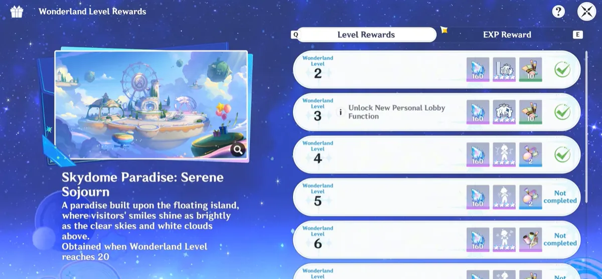 Wonderland Level Rewards