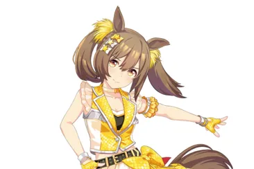 Smart Falcon performing in her yellow concert outfit in Umamusume