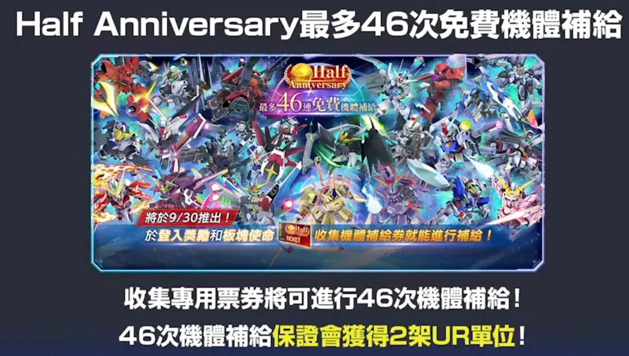 半週年專屬46連抽卡池：保底兩架UR！