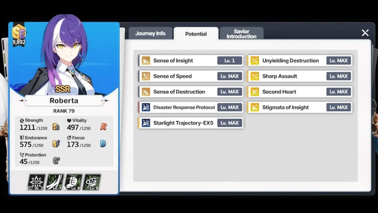 Roberta Best Gear & Stats