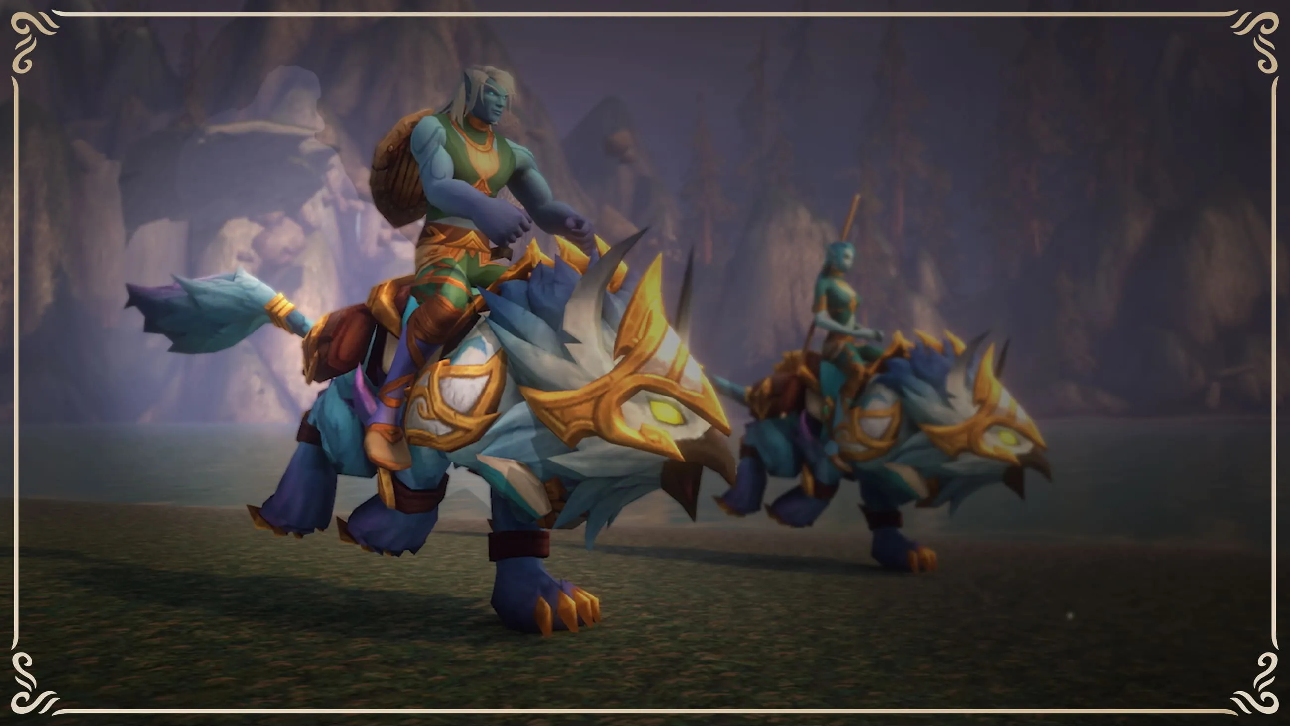Skyborne characters riding Cerulean Prideclaw mounts