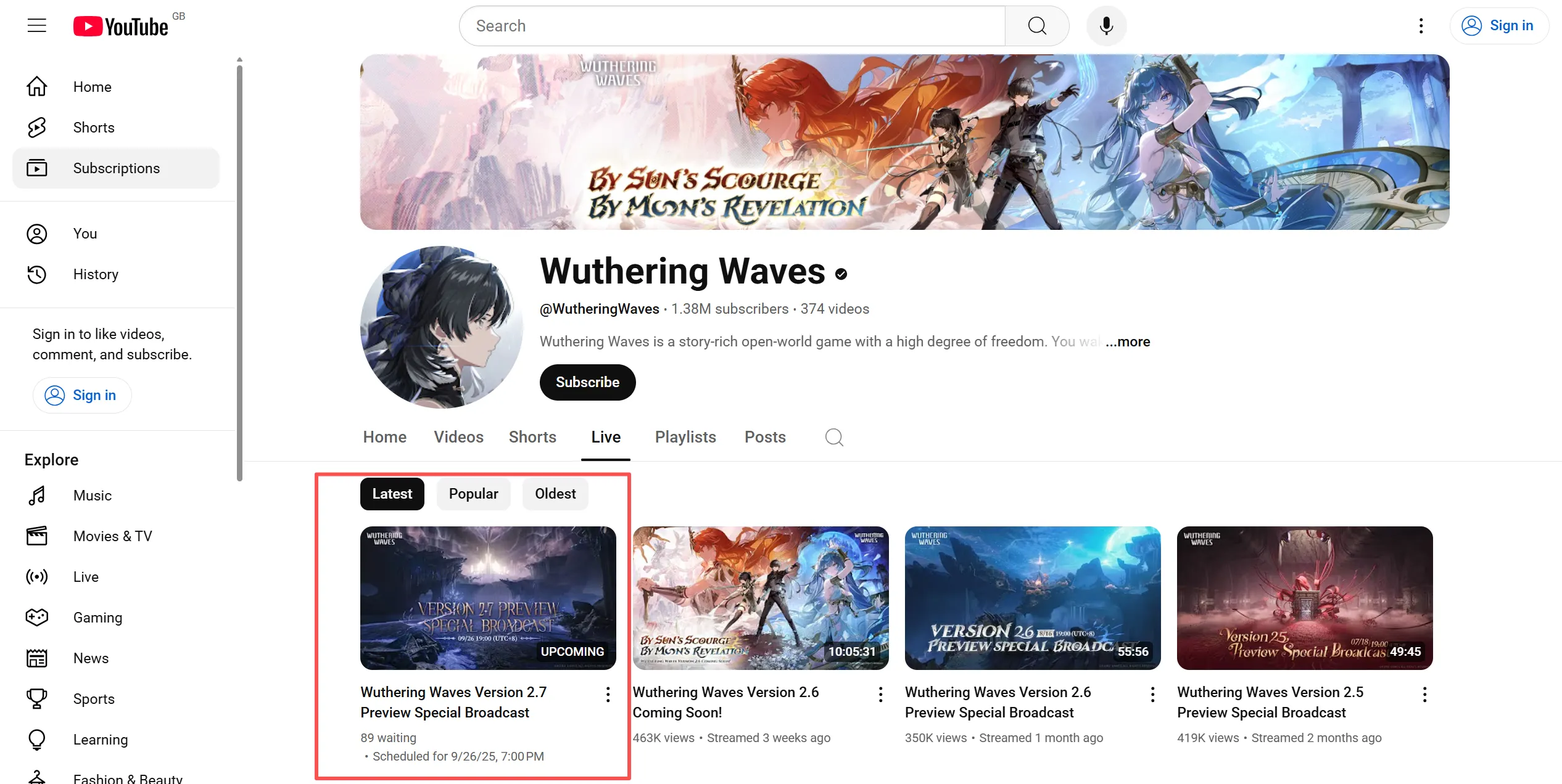 official Wuthering Waves YouTube 