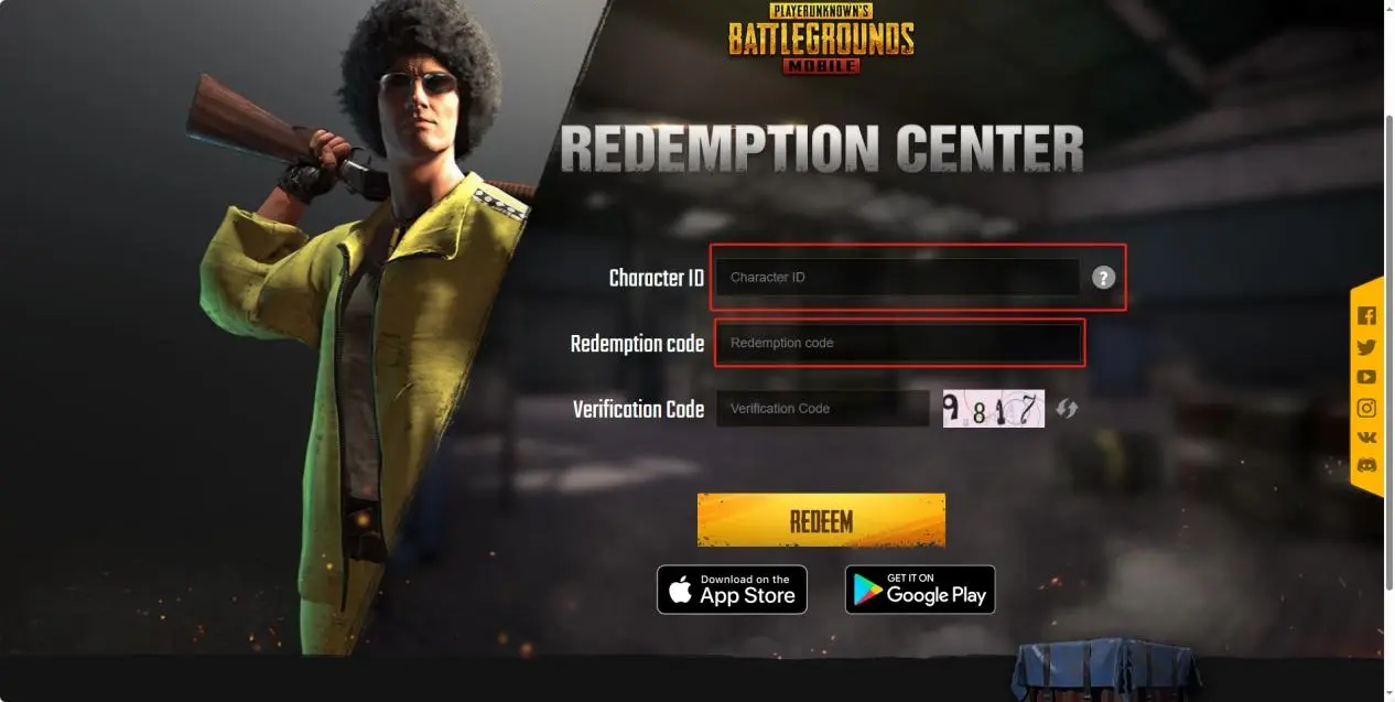 Go to PUBG Mobile's official redemption center