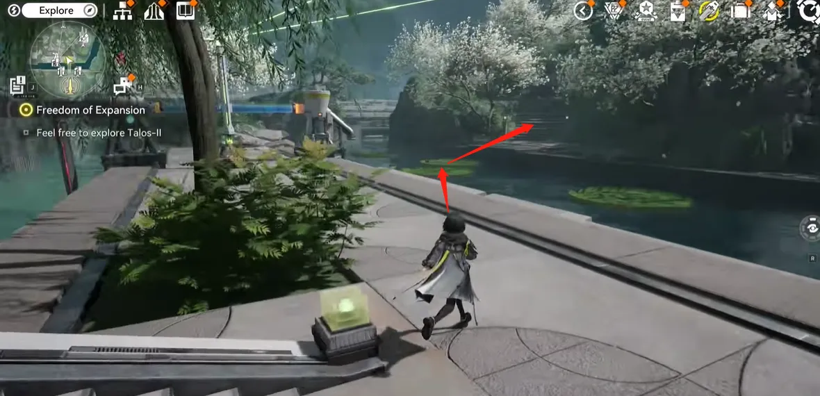 3.After turning left, look toward the lake. You will see leaves floating on the surface of the water. Jump across using the leaves as stepping points.