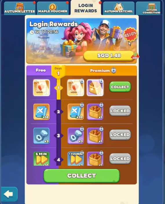TS autumn moment login rewards