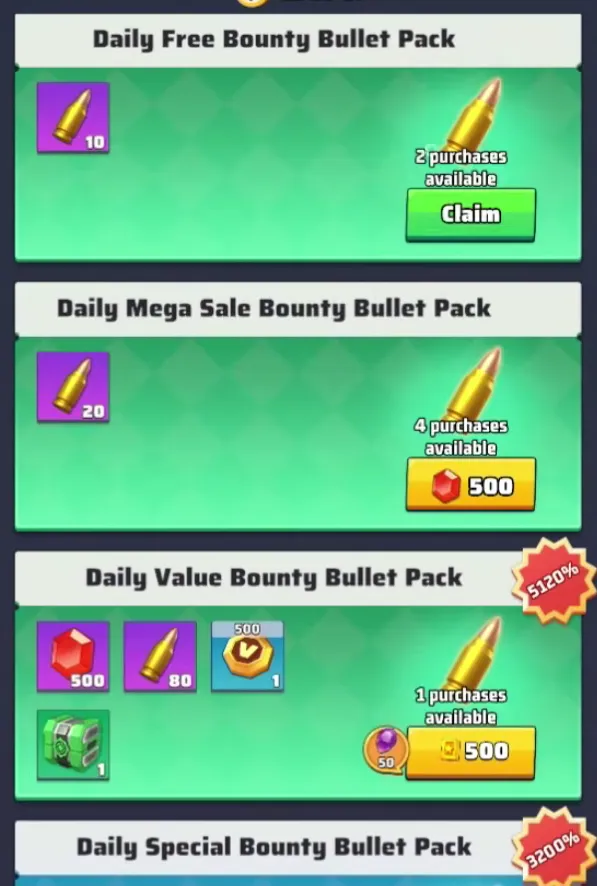 daily free bounty bullet pack