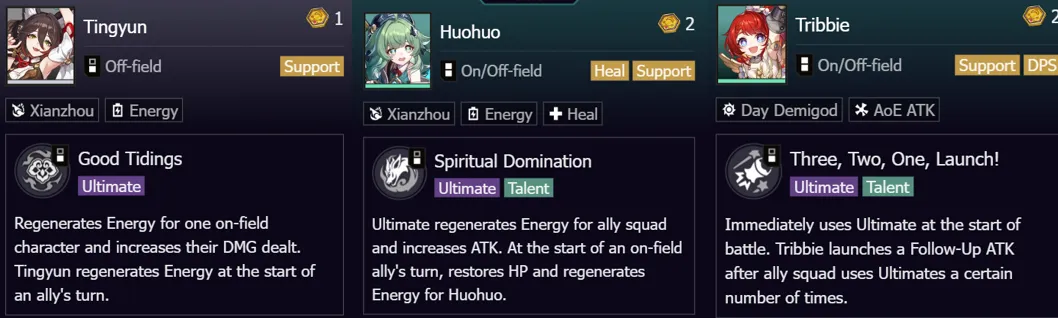 Tingyun, Huohuo, Tribbie