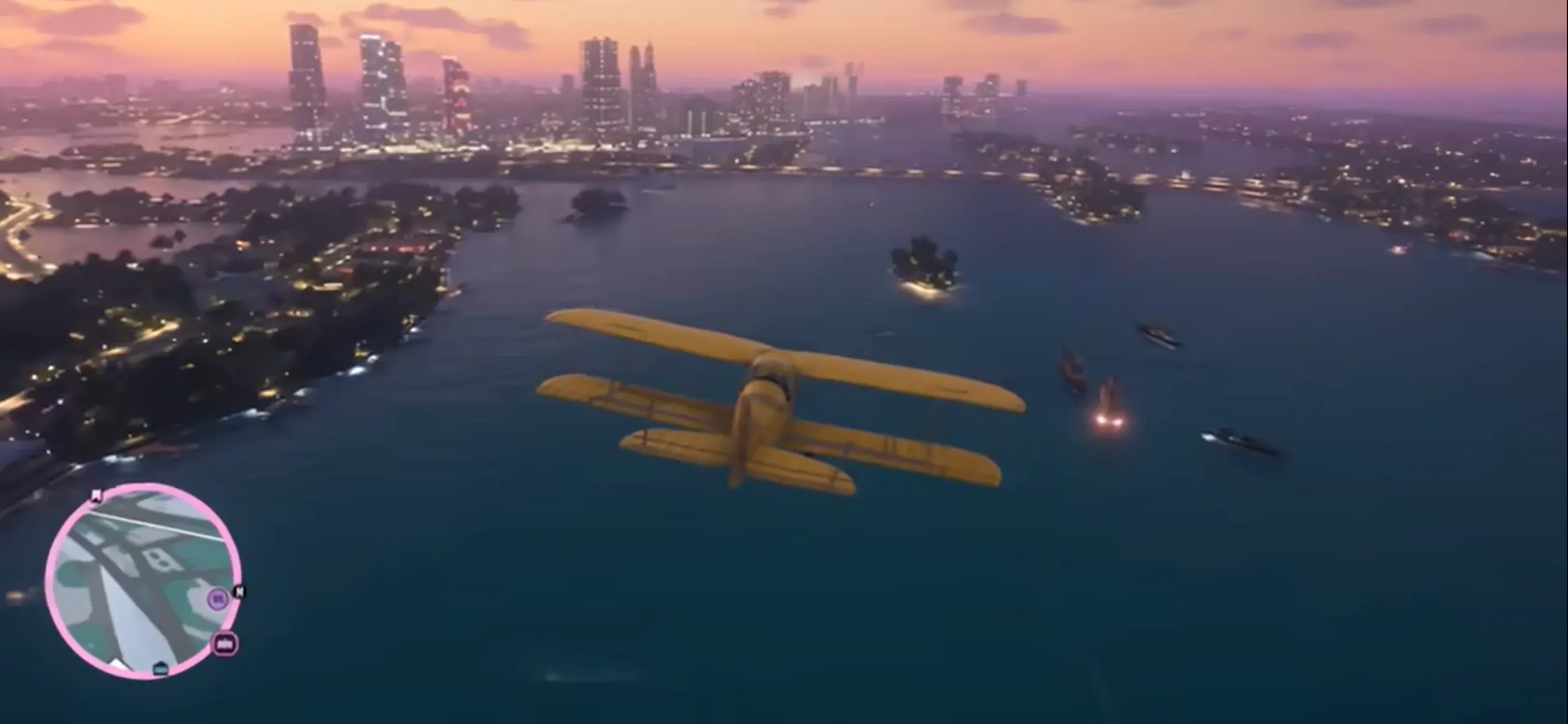GTA 6 leaked gameplay showing a plane flying over Vice City