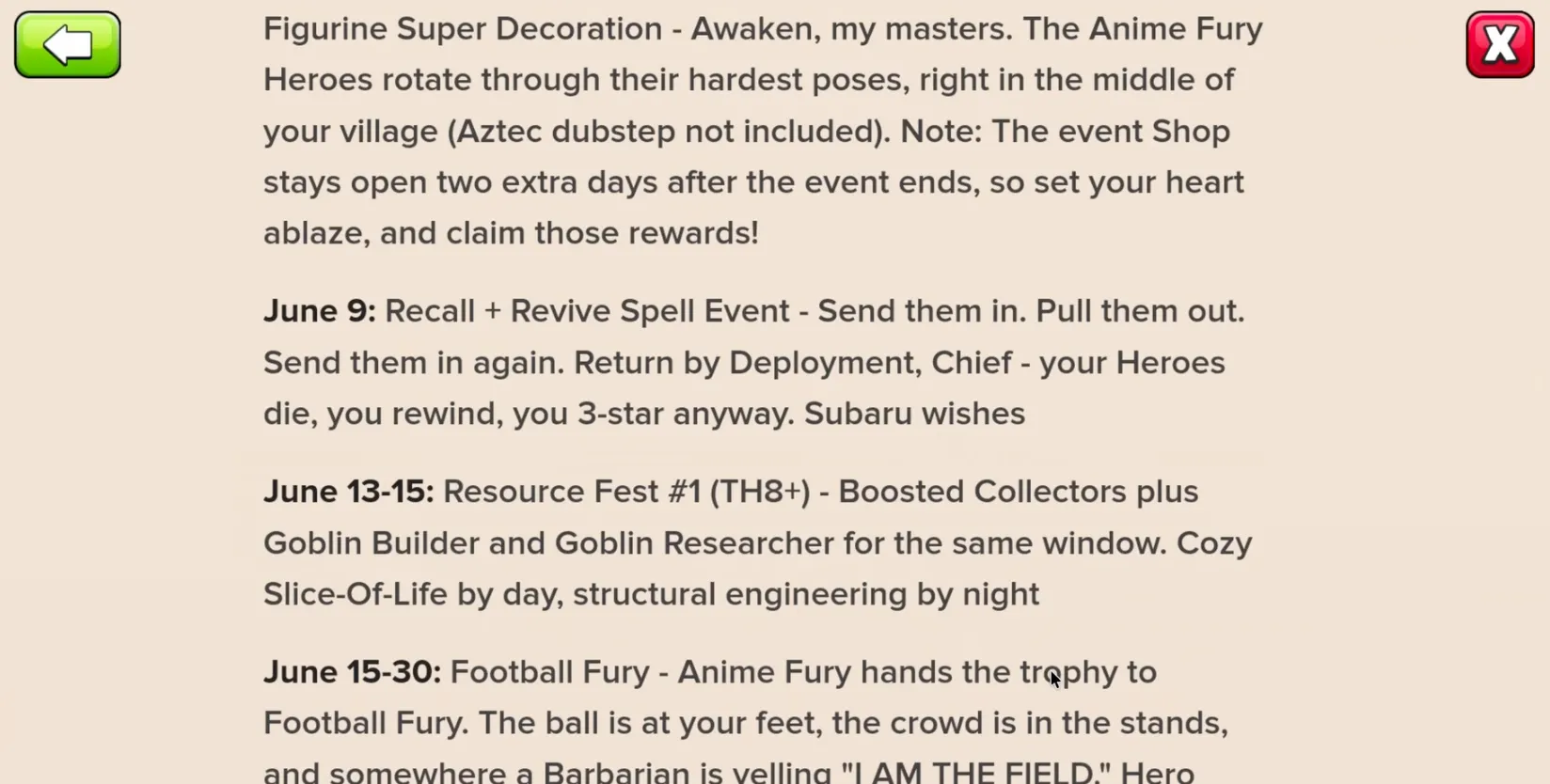 Clash of Clans Resource Fest Schedule