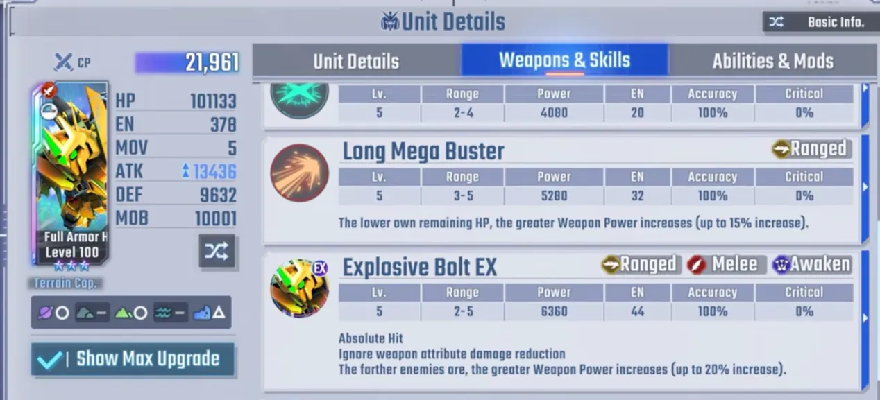 Full Armor Hyaku Shiki Kai map weapon details
