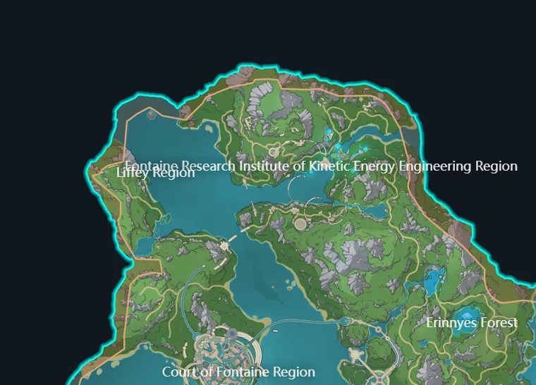 Genshin Impact Version 4.1 Liffey Region and Fontaine Research Institute map