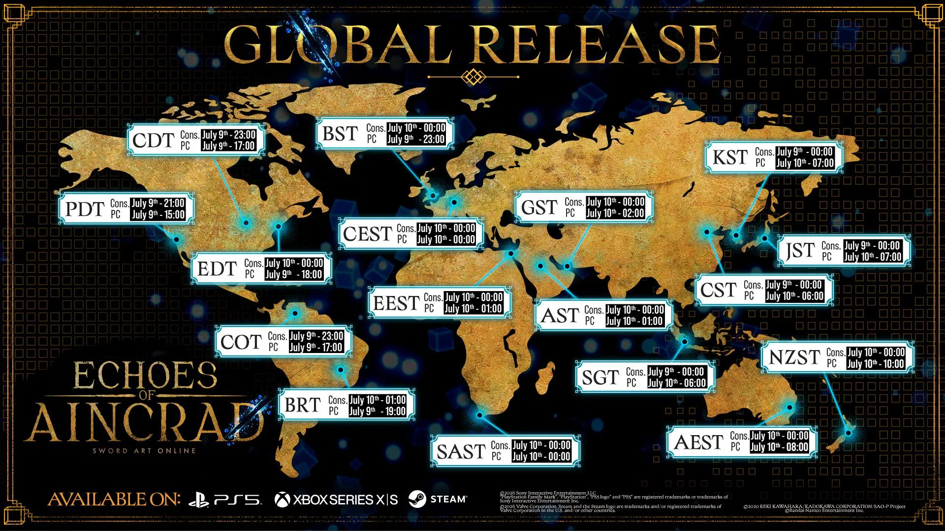 Echoes of Aincrad Global Launch Time by Region