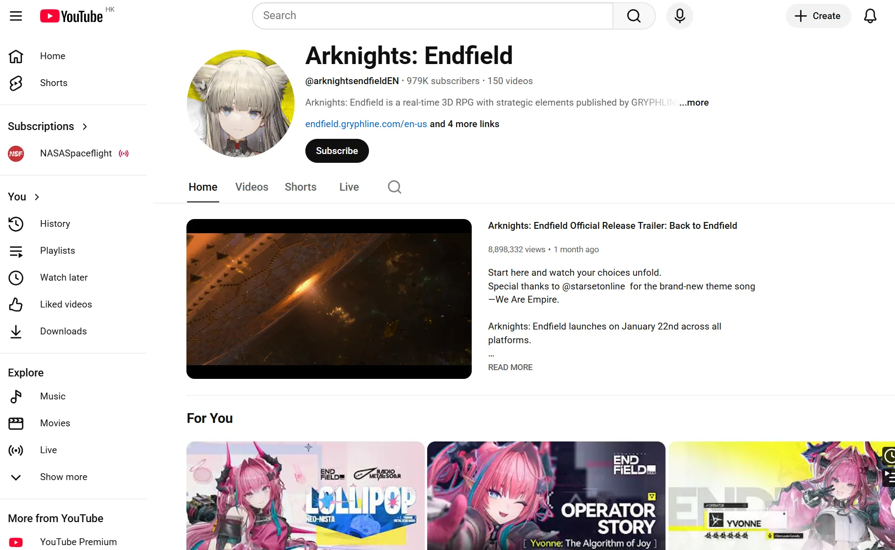 official YouTube channel for Arknights: Endfield