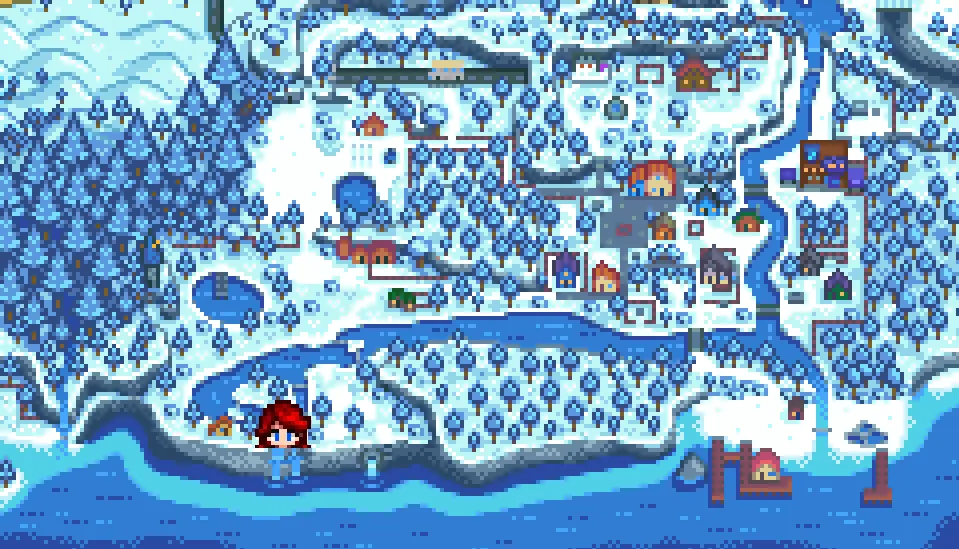 The island in the lake above the Hat Mouse's shop