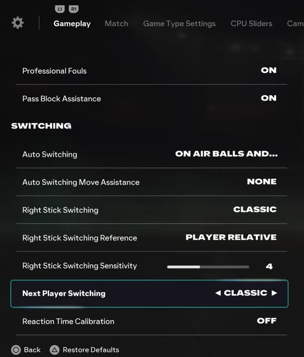 Player Switching Settings