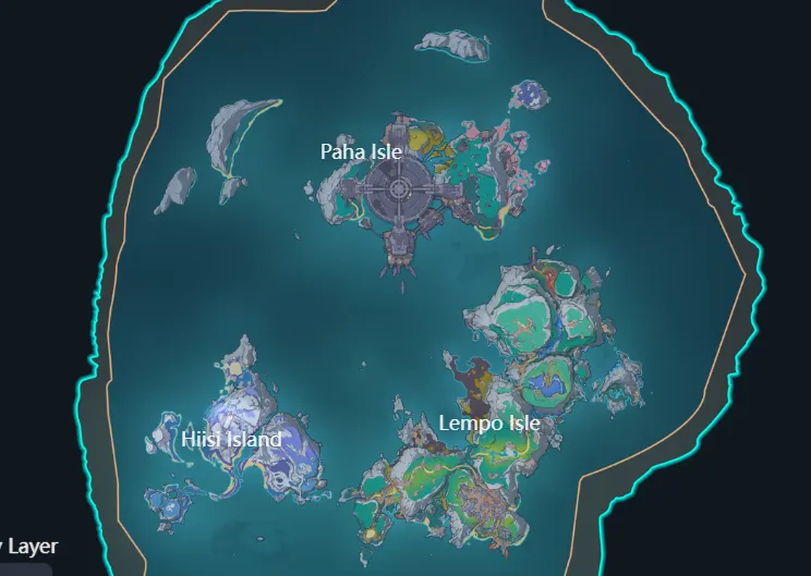 Genshin Impact Luna I Nod-Krai map with Lempo Isle Hiisi Island and Paha Isle
