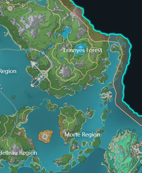 Genshin Impact Version 4.2 Erinnyes Forest and Morte Region map