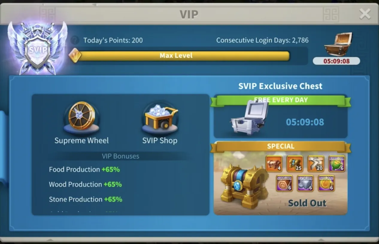 SVIP Interface | Rise of Kingdoms