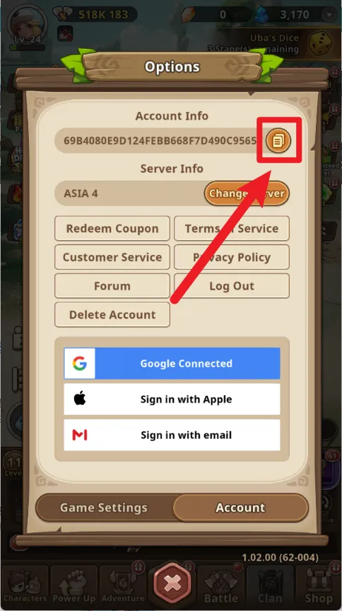 Copy your "Account Info"