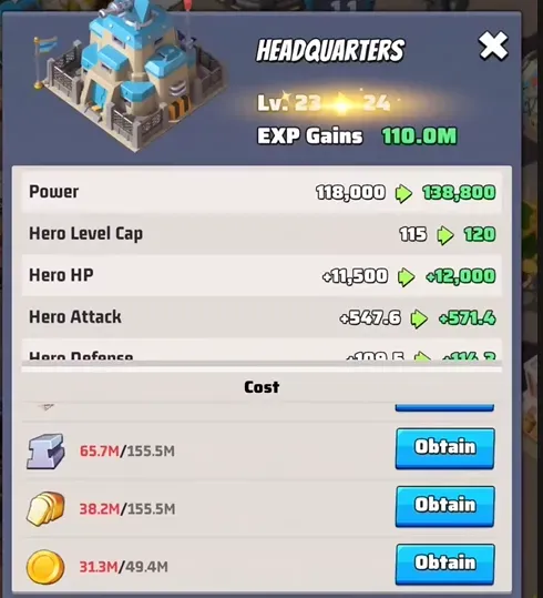 Очерёдность прокачки штаба