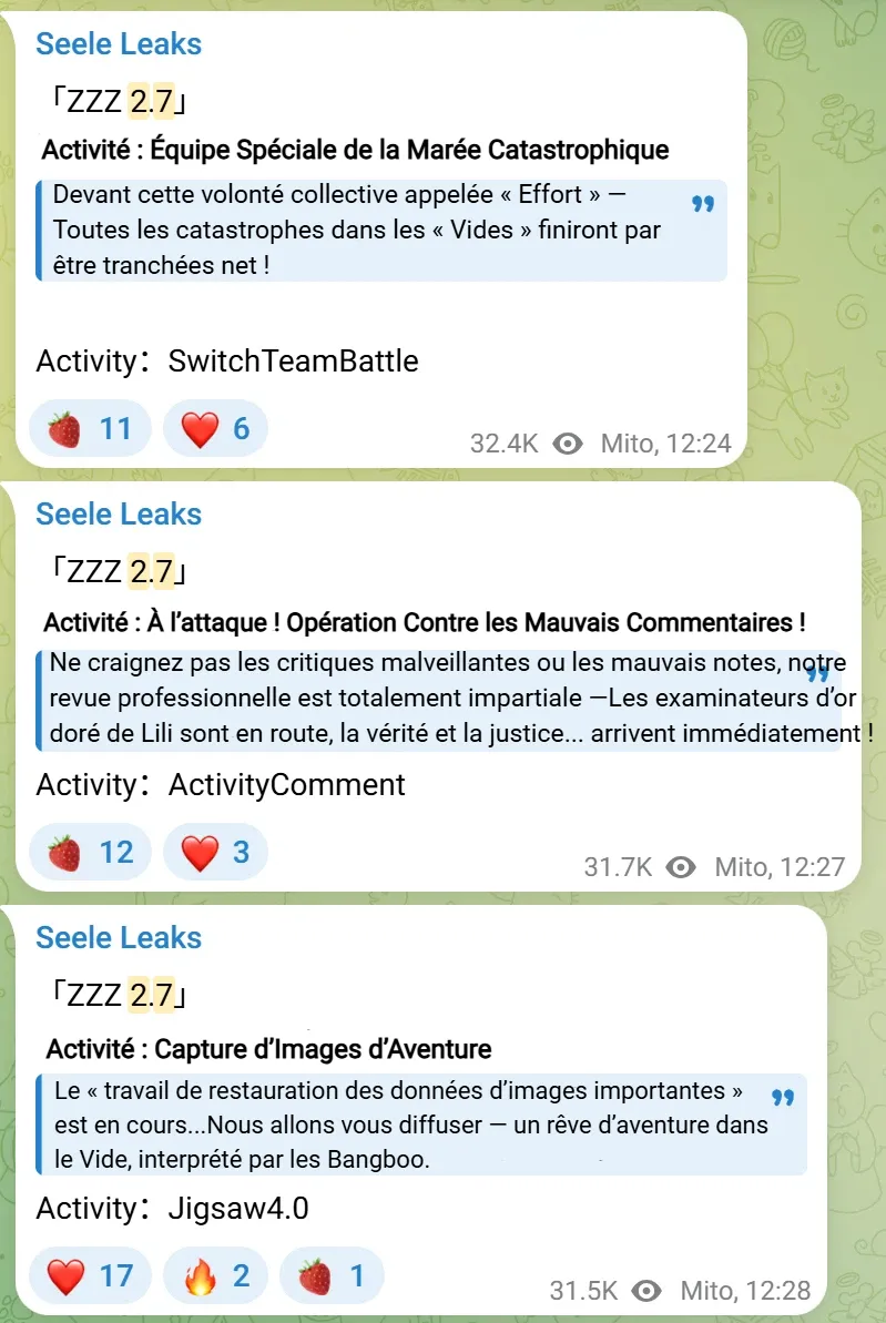 fuites des activit&eacute;s zzz 2.7