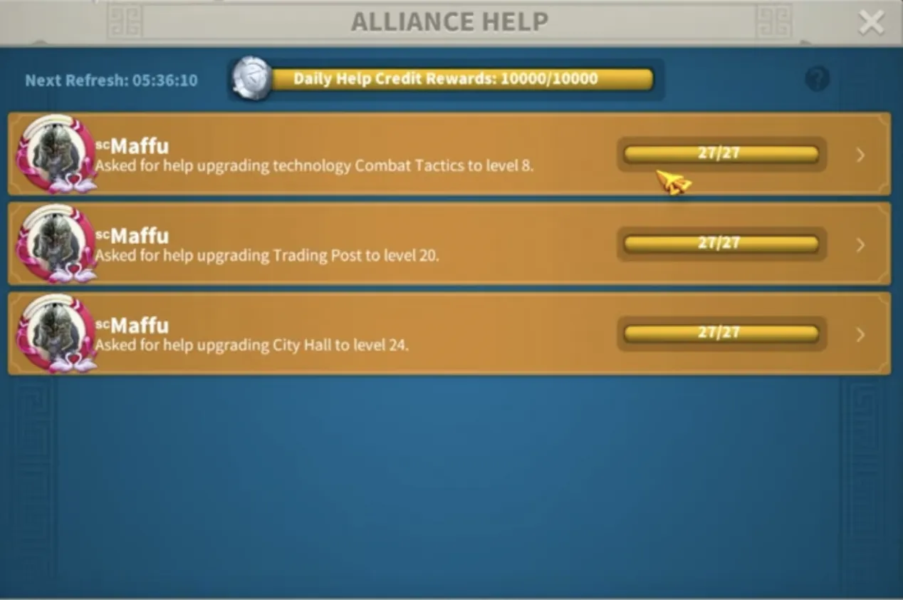 Alliance Help List|Rise of Kingdoms