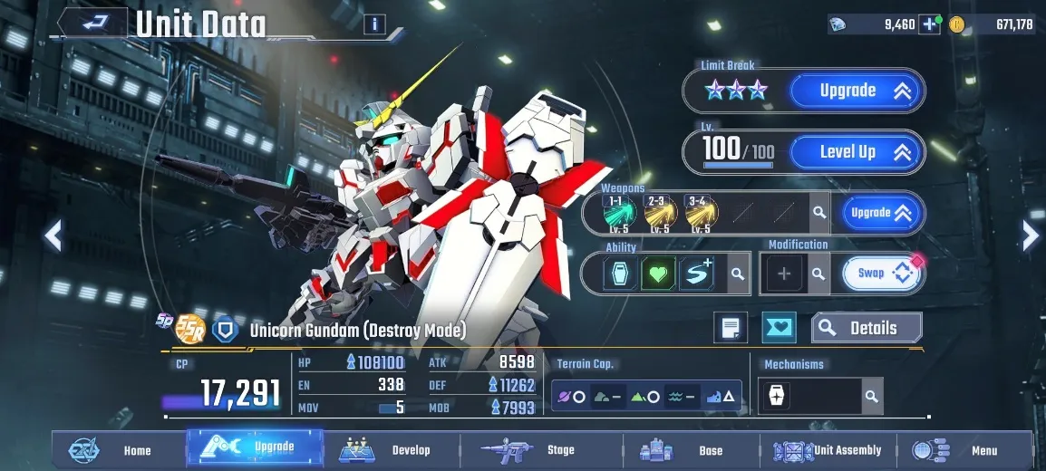 Unicorn Gundam (Destroy Mode), (SSR Defender)
