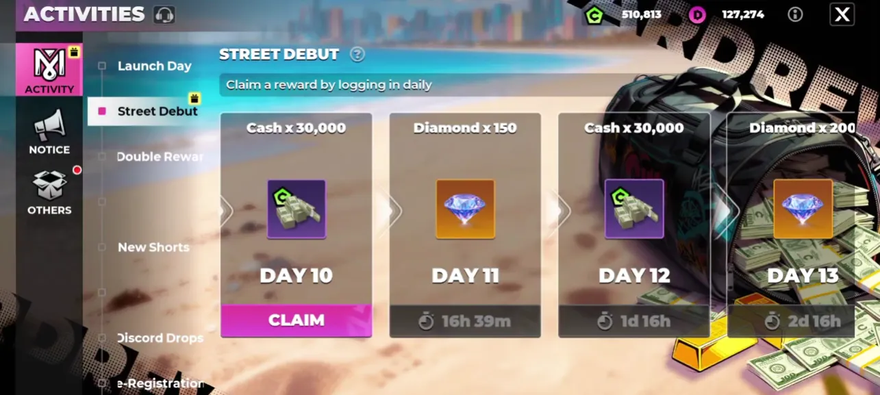 Gangstar Mirage City Street Debut and Daily Login rewards