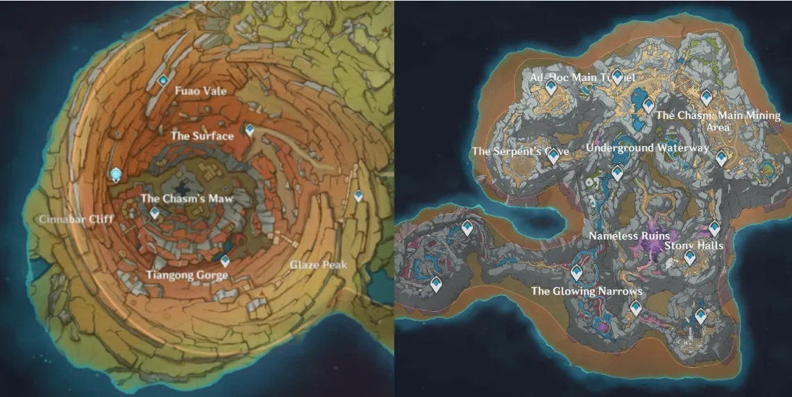 Genshin Impact Version 2.6 The Chasm and Underground Mines map