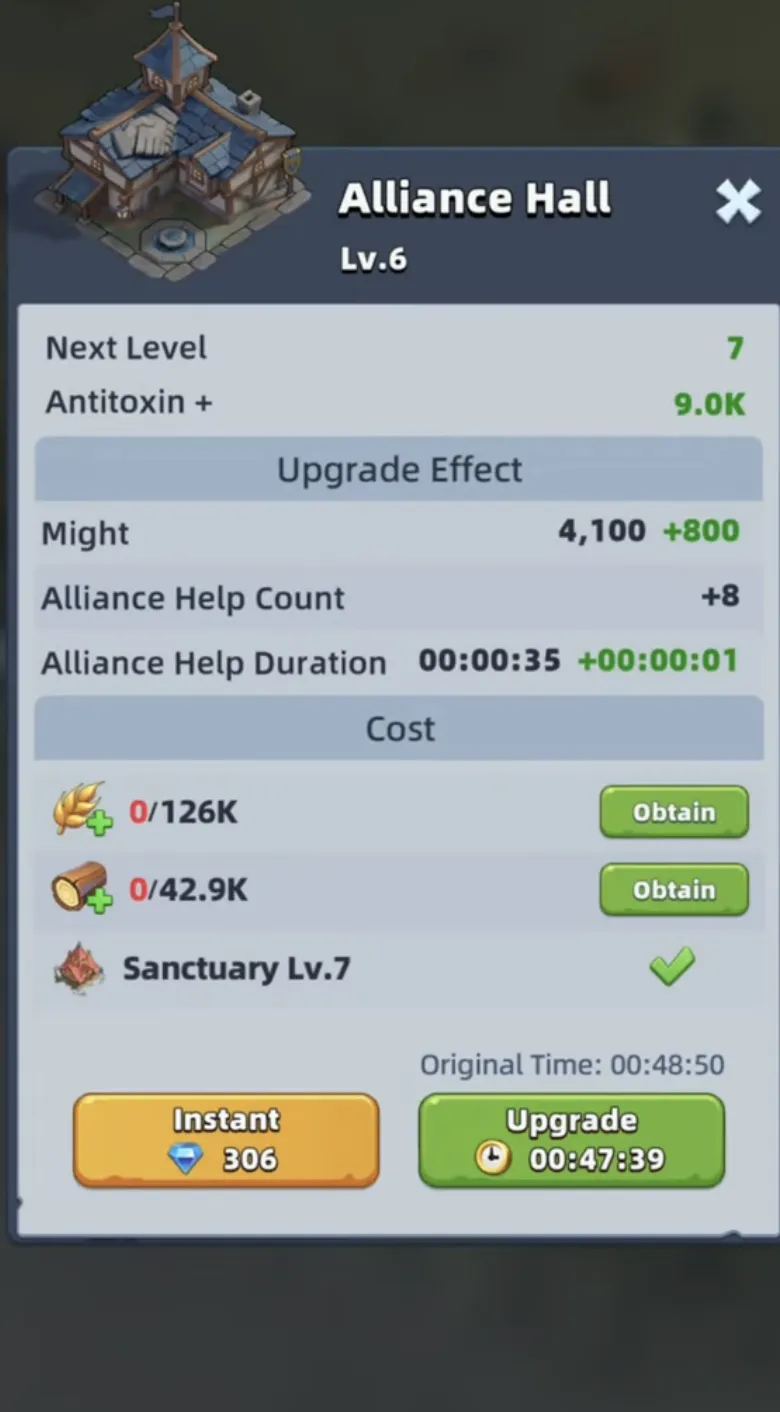 Alliance Hall Upgrade Interface