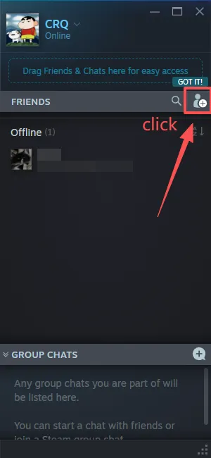client-2.png Click the Add a friend icon in the friends panel