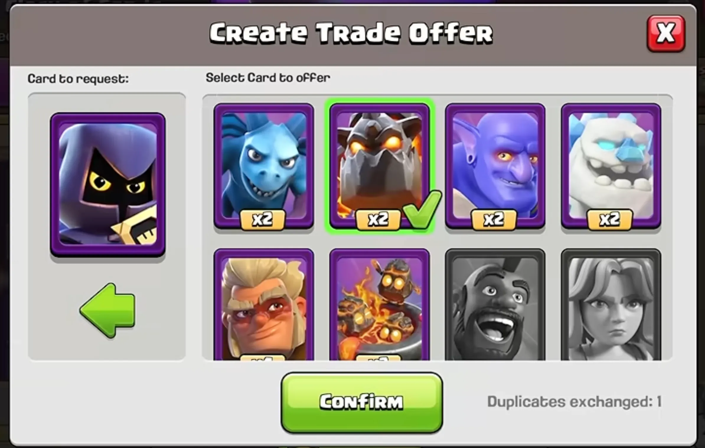 Swapping cards at the Trader Shop