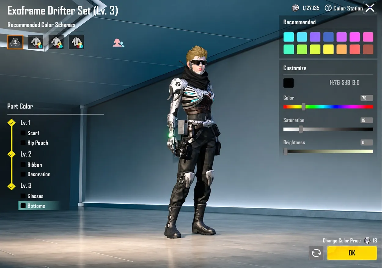 PUBG Mobile Exoframe Drifter Set color variants