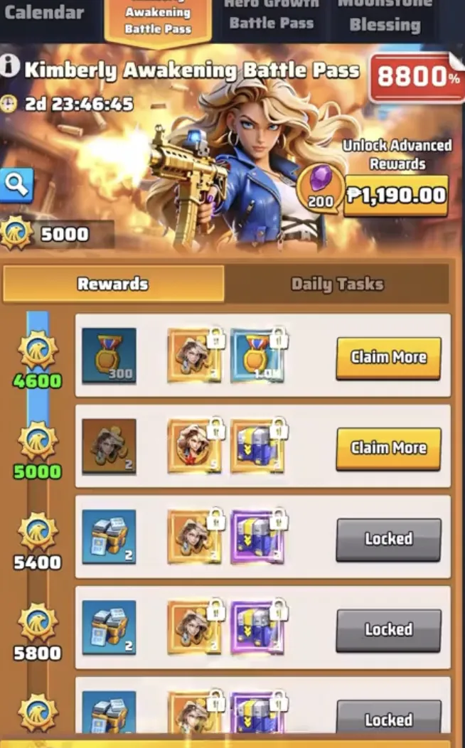 Kimberly Awakening Battle Pass &ndash; Season 6 Paid Core Rewards