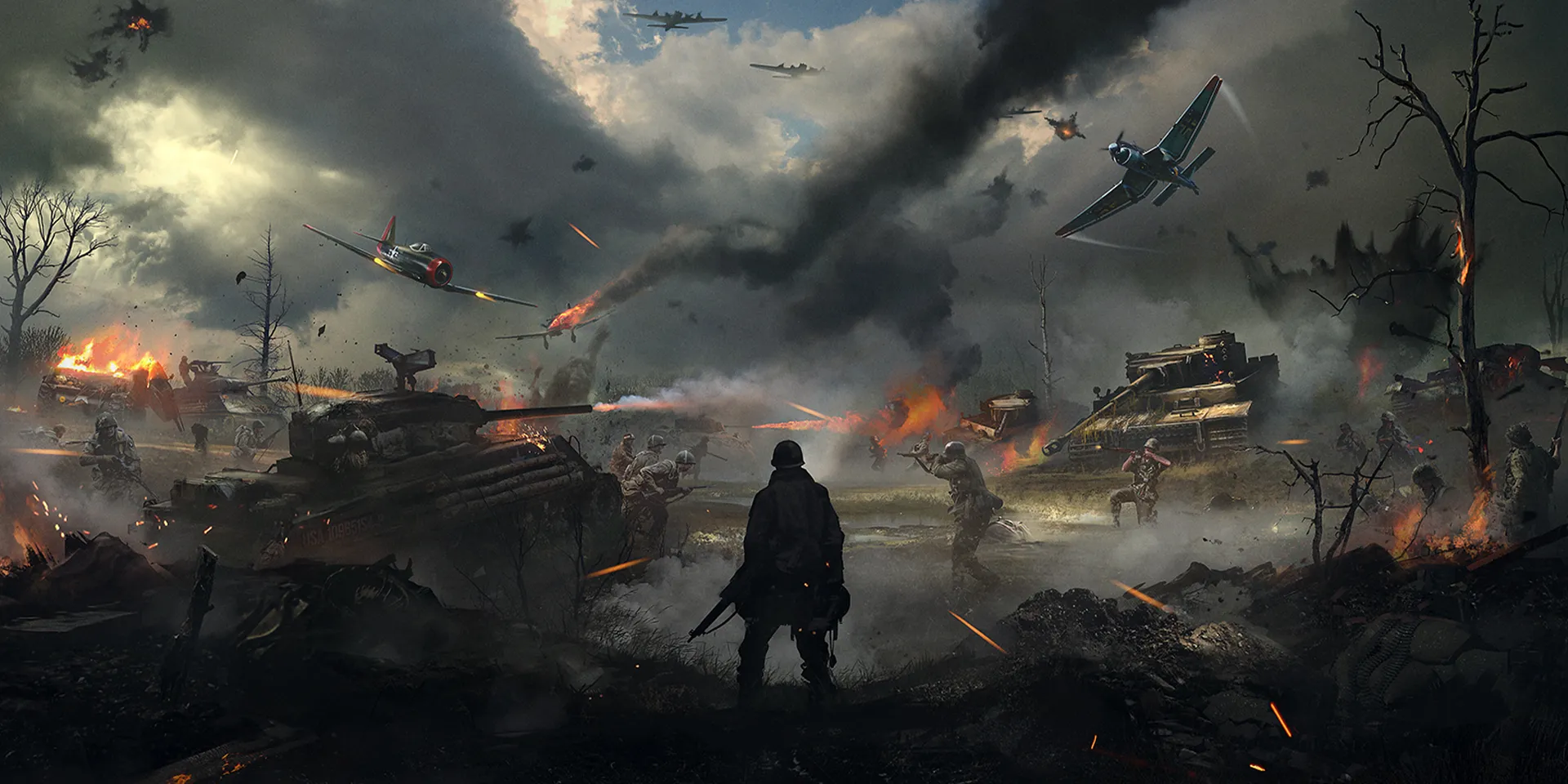 Official Hell Let Loose key art showing large-scale World War II combat