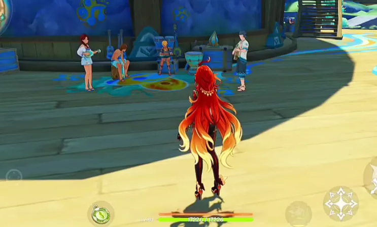 Approach the plaza and listen to the music for a short time. 