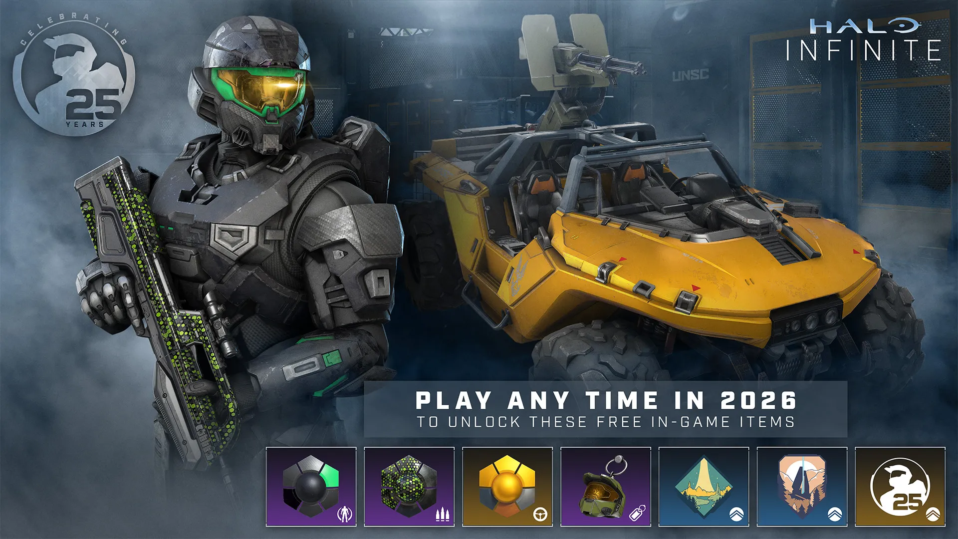 Halo Infinite 2026 rewards featuring Master Chief and Warthog