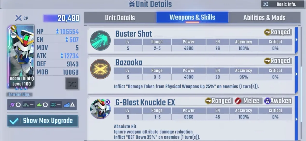 D Gundam Third support weapon details