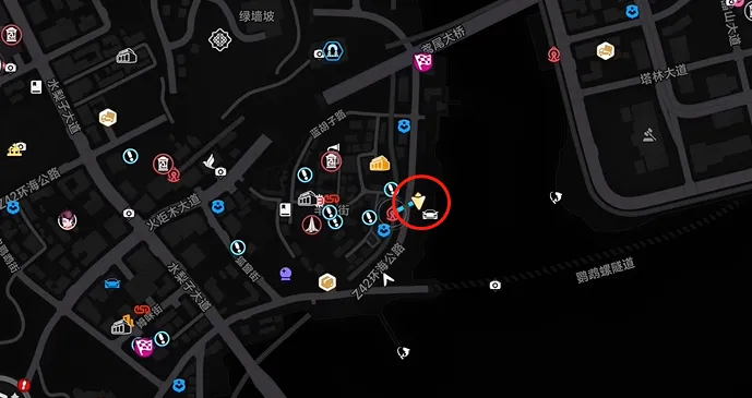 Street area facing the shore